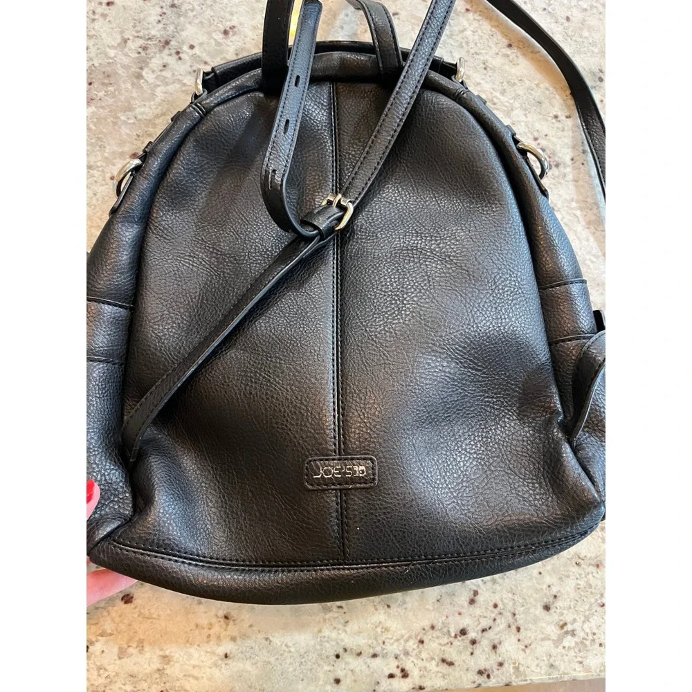 Joe's Jeans Black Pebbled Faux‎ Leather Mini Backpack Studded Zipper Detail Bag